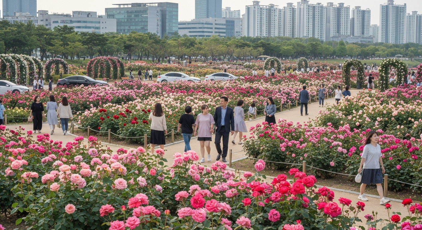 김포 호수공원 장미 만개, 주차 불편 여전